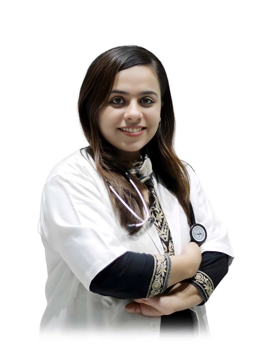 Dr Pooja Chotrani Bhopal Samarth IVF Samarth IVF Female doctor in a white coat with a stethoscope arms crossed smiling