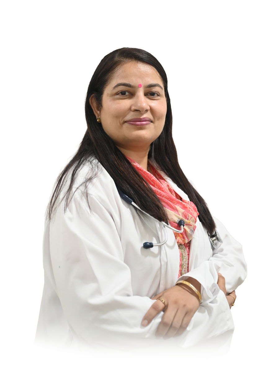 Dr Vaishali Jain Samarth IVF lucknow Samarth IVF Samarth IVF Portrait of a female doctor in a white coat with a stethoscope smiling at the camera with arms crossed